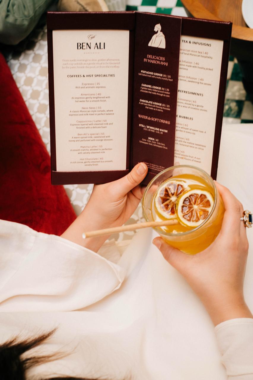 The Ben Ali menu with a citrus mocktail